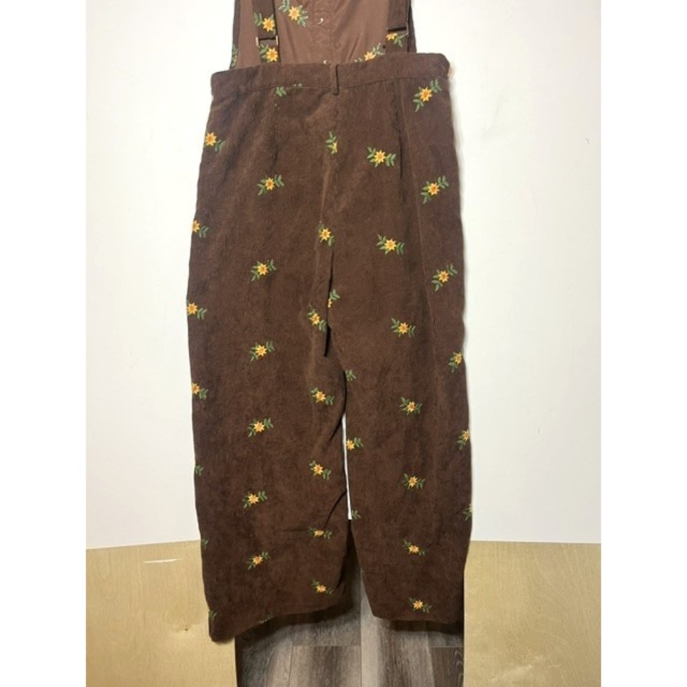 Cider Brown Corduroy Floral Embroidered Wide Leg Overalls Womens Size L - Picture 5 of 10